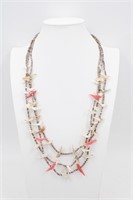 Vintage Coral & Shell Heishi ZUNI Fetish Necklace