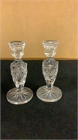Vintage heavy clear glass candlesticks. Floral