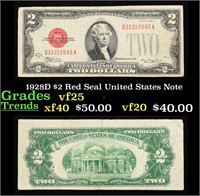 1928D $2 Red Seal United States Note Grades vf+