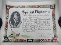 1937 Hamilton Ontario School Special Diploma OLD