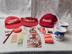 Coke Hats, Mugs and Variety of Collectibles