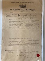 1896 SUMMONS TO WITNESS, SLEIGH STEALING