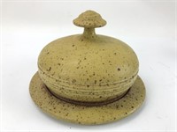 Signed Studio Pottery cheese dome & underplate