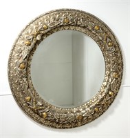 Round mirror, beveled glass, composition, fruit,