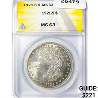 1921-S Morgan Silver Dollar ANACS MS63