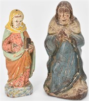 2 Antique European Virgin Mary Polychrome Figures