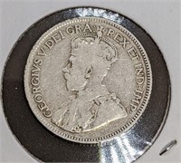 1936 Canadian Silver 25-Cent Quarter Coin