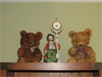 2 Teddy Bears, & Clown Clock Battery Operated