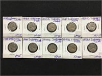 10 early Date Jefferson Nickels 1939-1959-D