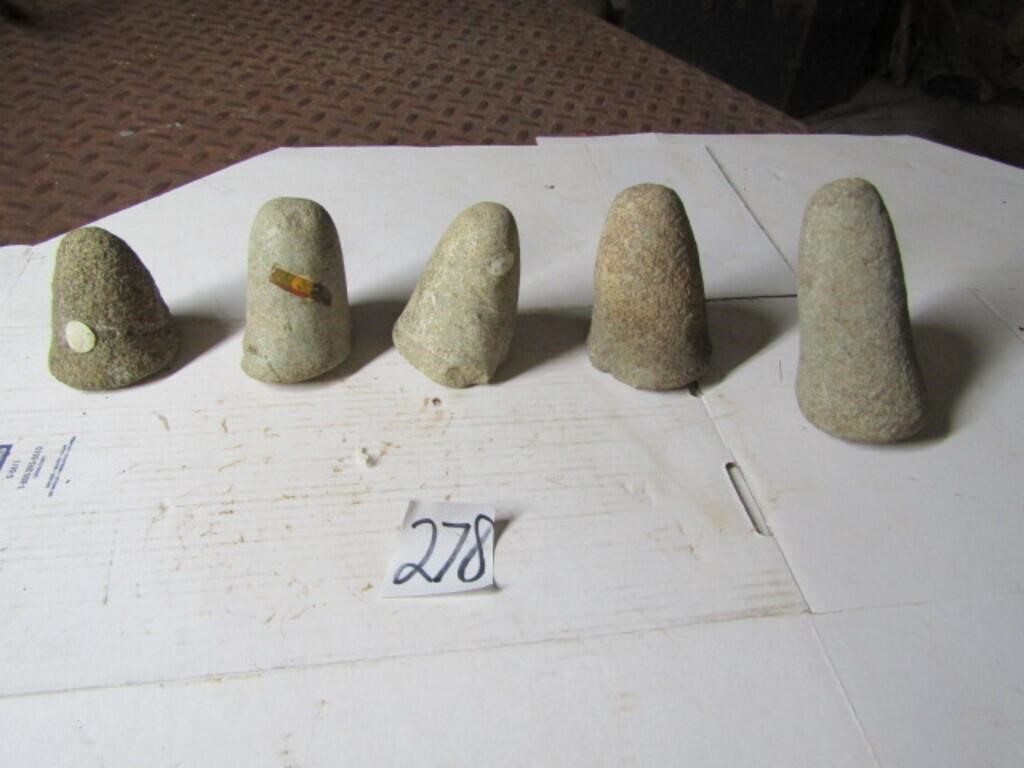 6 BELL PESTLES INDIAN ARTIFACTS, GRINDING STONES