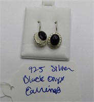 925 Silver Vintage Black Onyx Earrings