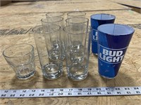 2-Bud Light Glasses, 6-Glasses, 1-Bourbon Glass