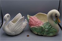 2 Mid-Century Ceramic Swan Planters