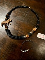 Lion Carved Necklace and Bracelet