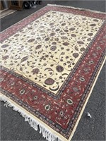 Cream with Pink Trim Wool Area Rug