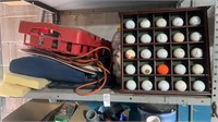 Shelf lot of Golf Balls and other items
