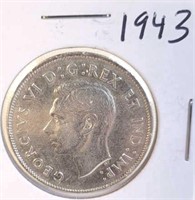 1943 Georgivs VI Canadian Silver Half Dollar