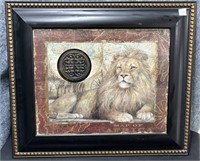 King Lion On Map Of Africa Framed In Nailhead