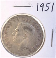 1951 Georgivs VI Canadian Silver Half Dollar
