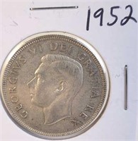 1952 Georgivs VI Canadian Silver Half Dollar