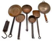 Lot of Rustic Copper Pans & Cooking Items.