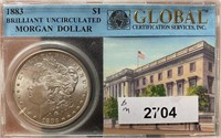 1883 Morgan Silver Dollar GLOBAL Slabbed (BRILL UN