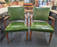 Set of Vintage Green Leather Chairs
