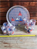 Plastic Cups and Tray With Sailboats