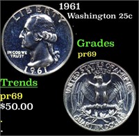 Proof 1961 Washington Quarter 25c Grades GEM++ Pro