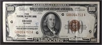 1929 $100. FEDERAL RESERVE BANK OF CHICAGO VF NICE