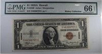 1935 A $1.00 SILVER CERT "HAWAII" PMG GEM 66 EPQ