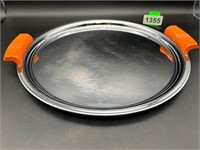 12" MCM metal serving tray w/orange handles