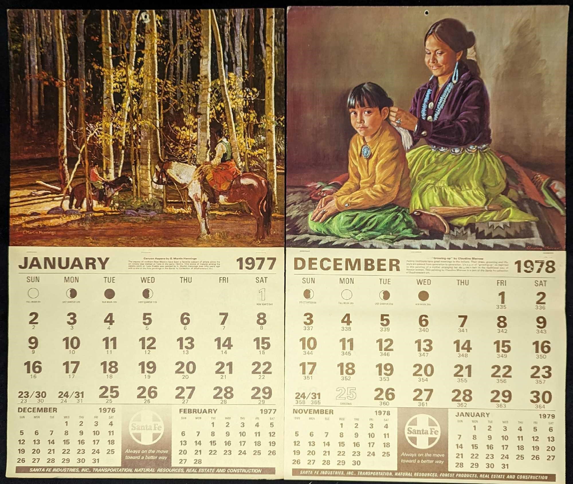 2 Santa Fe 1977 & 1978 Wall Calendars Hannings & M