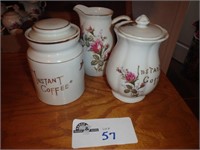 MOSS ROSE INSTANT COFFEE CANISTER AND 1 CREAMER