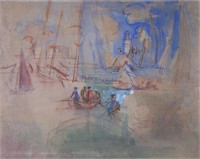 Jean Dufy 17x21 Gouache French Fishermen