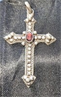 .925 cross with red stone necklace