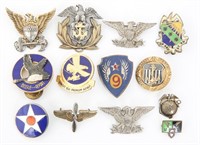 WWII US ARMED FORCES INSIGNIA & PIN LOT OF 13
