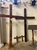 8 ft. Wooden Cross, 2 Small Crosses & Book Stand