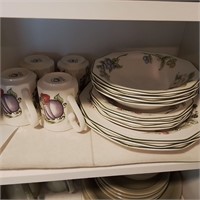 Set of dishes, fruit design pattern, missing plate