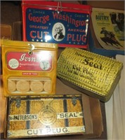 Box of Advertising Tins