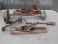 Antique Wood Plainer, Soldering Iron, Horn
