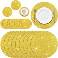 Dandat 100 Pcs Glitter Paper Placemats Silver Gold