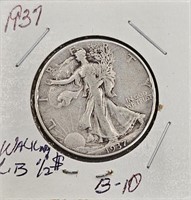 1937 US Walking Liberty Silver Half Dollar