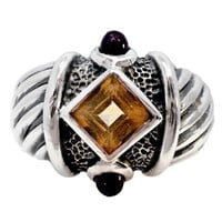Citrine & Amethyst Wide Dome Ring Sterling Silver