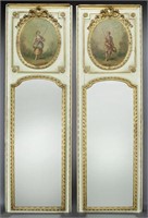 Pr. parcel gilt and painted trumeau mirrors,