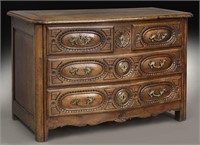 18th C. French Provincial oak 4-drawer commode