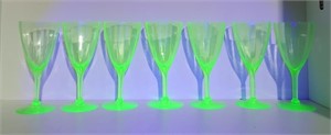 Green depression uranium glass stemware
