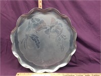 15" Metal Tray With Rose Etchings
