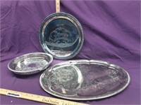 Lot of 3 Silver Serving Trays