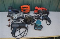 8 power hand tools including Makita palm sander, h